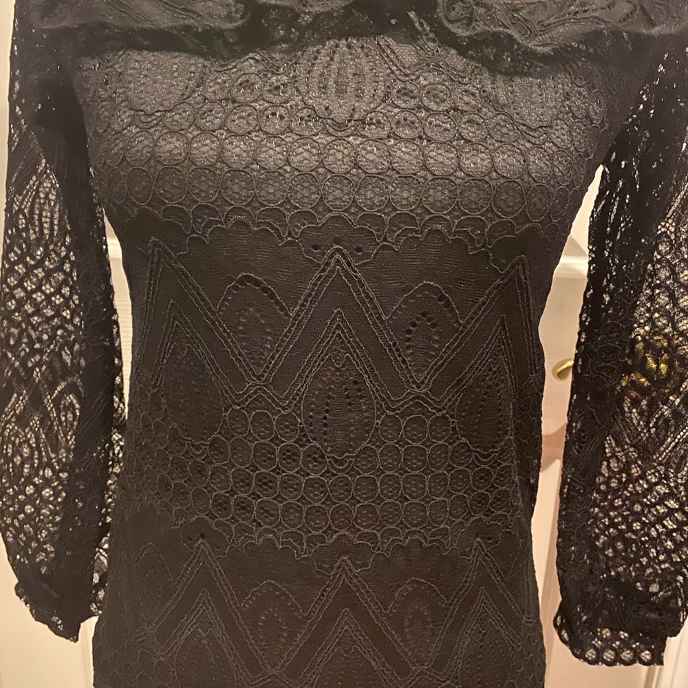 Black Lace Patchwork Ruffle Blouse - image 4